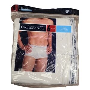 Croft & Barrow Mens 6 Pack White 100% Cotton Briefs XL CB4004WHT New